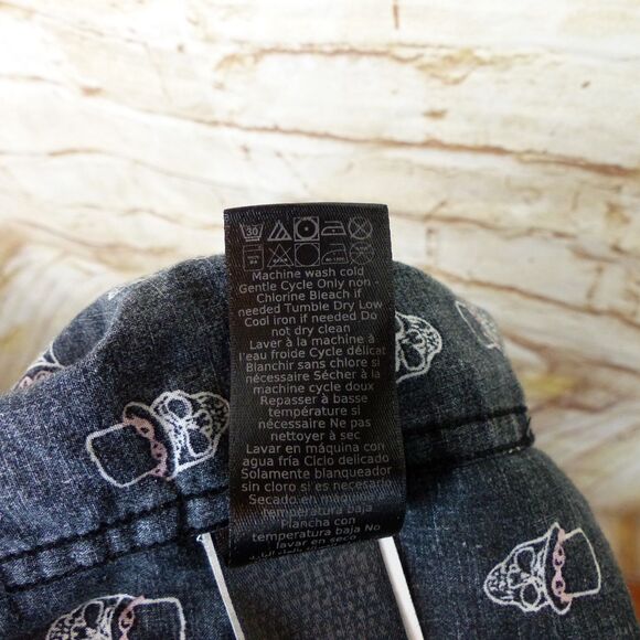 John Varvatos USA Shirt Mens M Black Skull Print Button Short Sleeve Cotton Rock - Picture 13 of 14